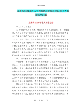 业务员2024年个人工作总结与业务员2024年个人总结范文汇编