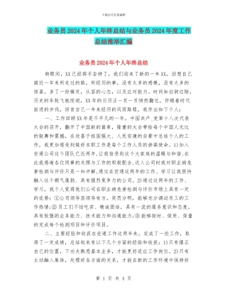 业务员2024年个人年终总结与业务员2024年度工作总结推荐汇编