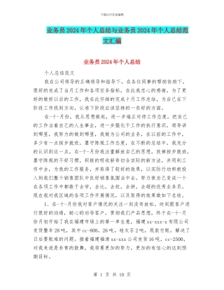 业务员2024年个人总结与业务员2024年个人总结范文汇编