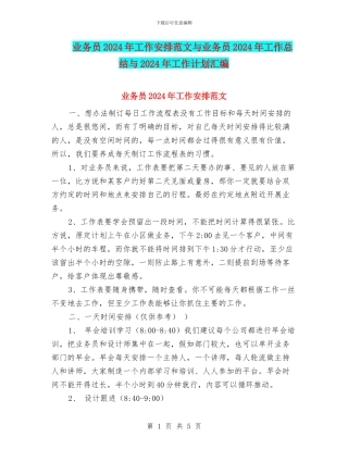 业务员2024年工作安排范文与业务员2024年工作总结与2024年工作计划汇编