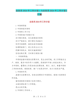 业务员2024年工作计划1与业务员2024年工作计划2汇编