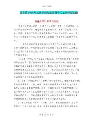 业务员2024年工作计划与业务员个人工作计划汇编