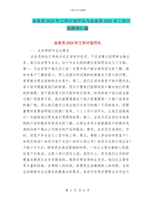 业务员2024年工作计划开头与业务员2024年工作计划推荐汇编