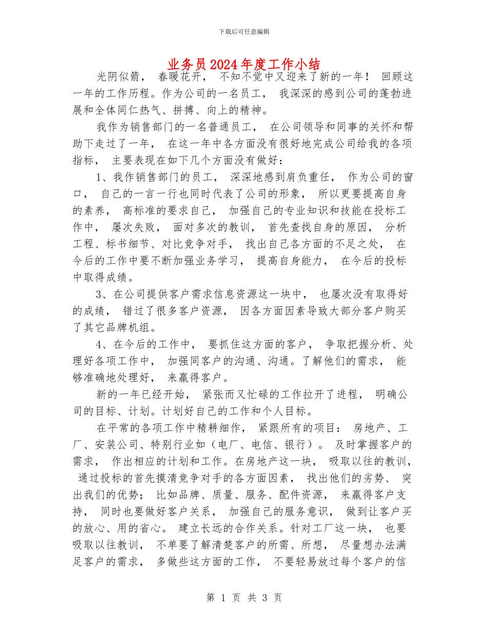业务员2024年度工作小结_第1页