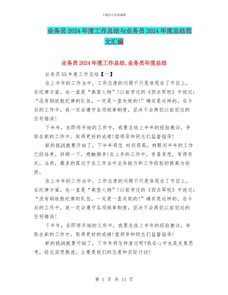 业务员2024年度工作总结与业务员2024年度总结范文汇编