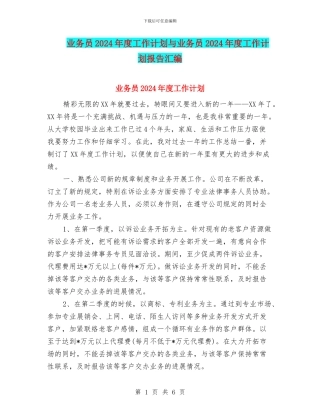 业务员2024年度工作计划与业务员2024年度工作计划报告汇编