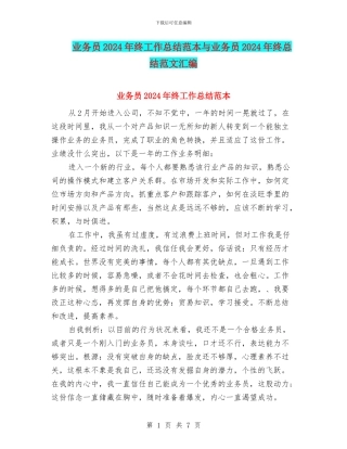 业务员2024年终工作总结范本与业务员2024年终总结范文汇编