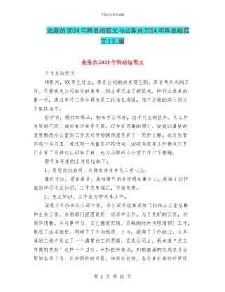 业务员2024年终总结范文与业务员2024年终总结范文1汇编