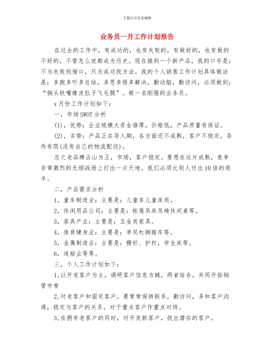 业务员一周工作计划表与业务员一月工作计划报告汇编_第3页