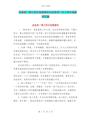 业务员一周工作计划表报告与业务员一月工作计划报告汇编