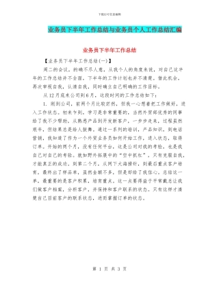 业务员下半年工作总结与业务员个人工作总结汇编