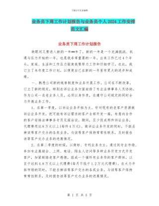 业务员下周工作计划报告与业务员个人2024工作安排范文汇编