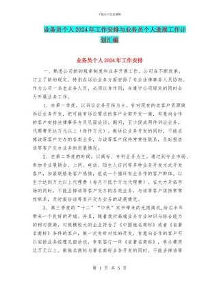 业务员个人2024年工作安排与业务员个人发展工作计划汇编