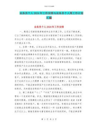 业务员个人2024年工作安排与业务员个人周工作计划汇编