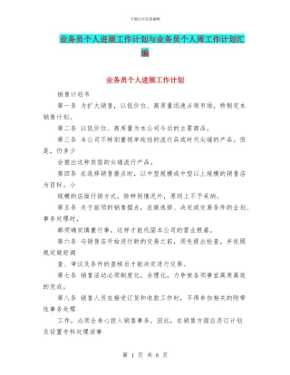 业务员个人发展工作计划与业务员个人周工作计划汇编