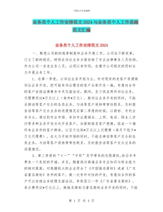 业务员个人工作安排范文2024与业务员个人工作思路范文汇编