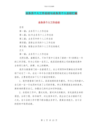 业务员个人工作总结与业务员个人总结汇编