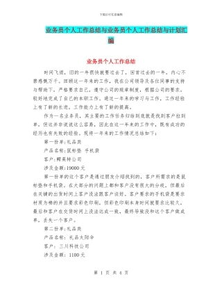 业务员个人工作总结与业务员个人工作总结与计划汇编
