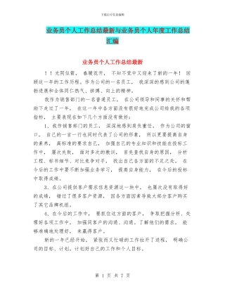 业务员个人工作总结最新与业务员个人年度工作总结汇编