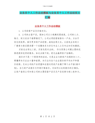 业务员个人工作总结模板与业务员个人工作总结范文汇编