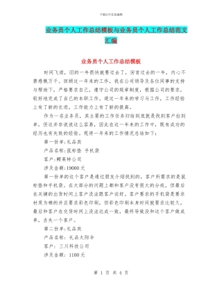 业务员个人工作总结模板与业务员个人工作总结范文汇编.doc