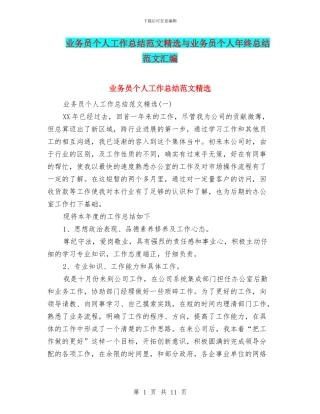 业务员个人工作总结范文精选与业务员个人年终总结范文汇编