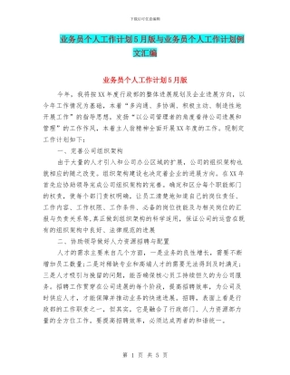 业务员个人工作计划5月版与业务员个人工作计划例文汇编