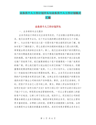 业务员个人工作计划开头与业务员个人工作计划格式汇编
