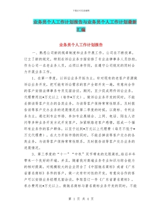 业务员个人工作计划报告与业务员个人工作计划最新汇编