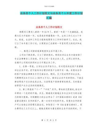 业务员个人工作计划范文与业务员个人年度工作计划汇编