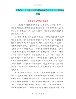 业务员个人工作计划范例与业务员个人工作计划范本汇编