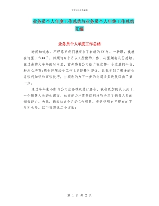 业务员个人年度工作总结与业务员个人年终工作总结汇编