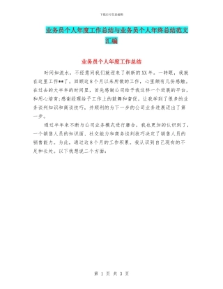 业务员个人年度工作总结与业务员个人年终总结范文汇编