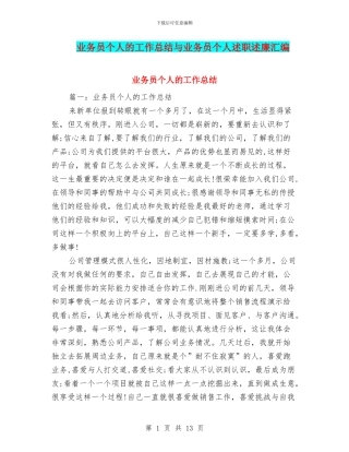 业务员个人的工作总结与业务员个人述职述廉汇编