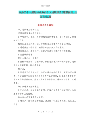 业务员个人规划与业务员个人述职报告汇编