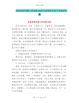 业务员份年度工作总结2024与业务员半年工作总结汇编