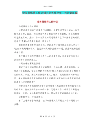 业务员优秀工作计划与业务员全年工作计划汇编