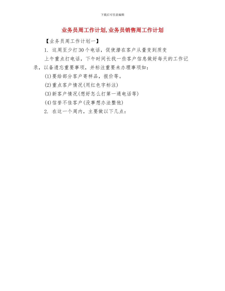业务员全年工作计划与业务员周工作计划汇编_第2页