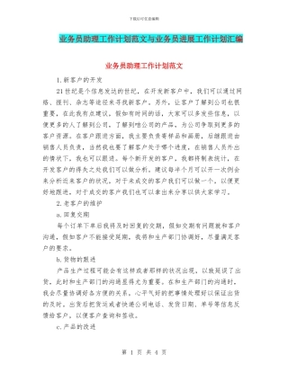 业务员助理工作计划范文与业务员发展工作计划汇编
