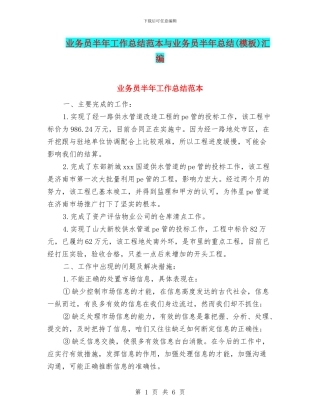 业务员半年工作总结范本与业务员半年总结汇编