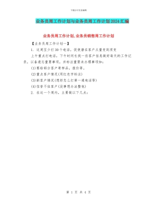 业务员周工作计划与业务员周工作计划2024汇编