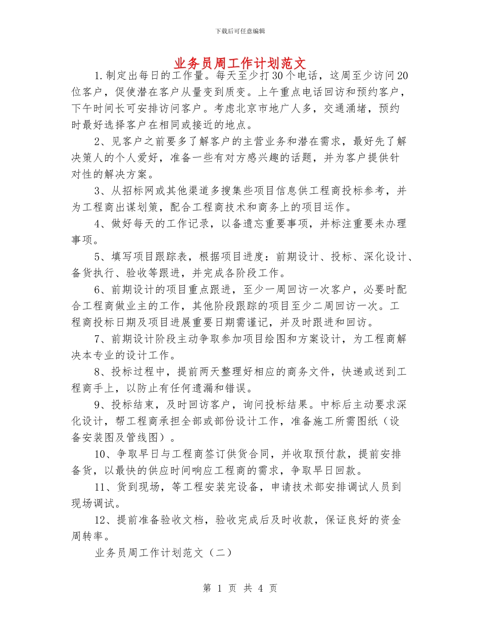 业务员周工作计划范文_第1页