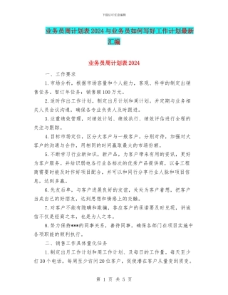 业务员周计划表2024与业务员如何写好工作计划最新汇编