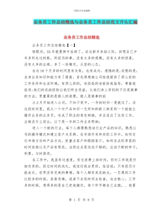 业务员工作总结精选与业务员工作总结范文开头汇编
