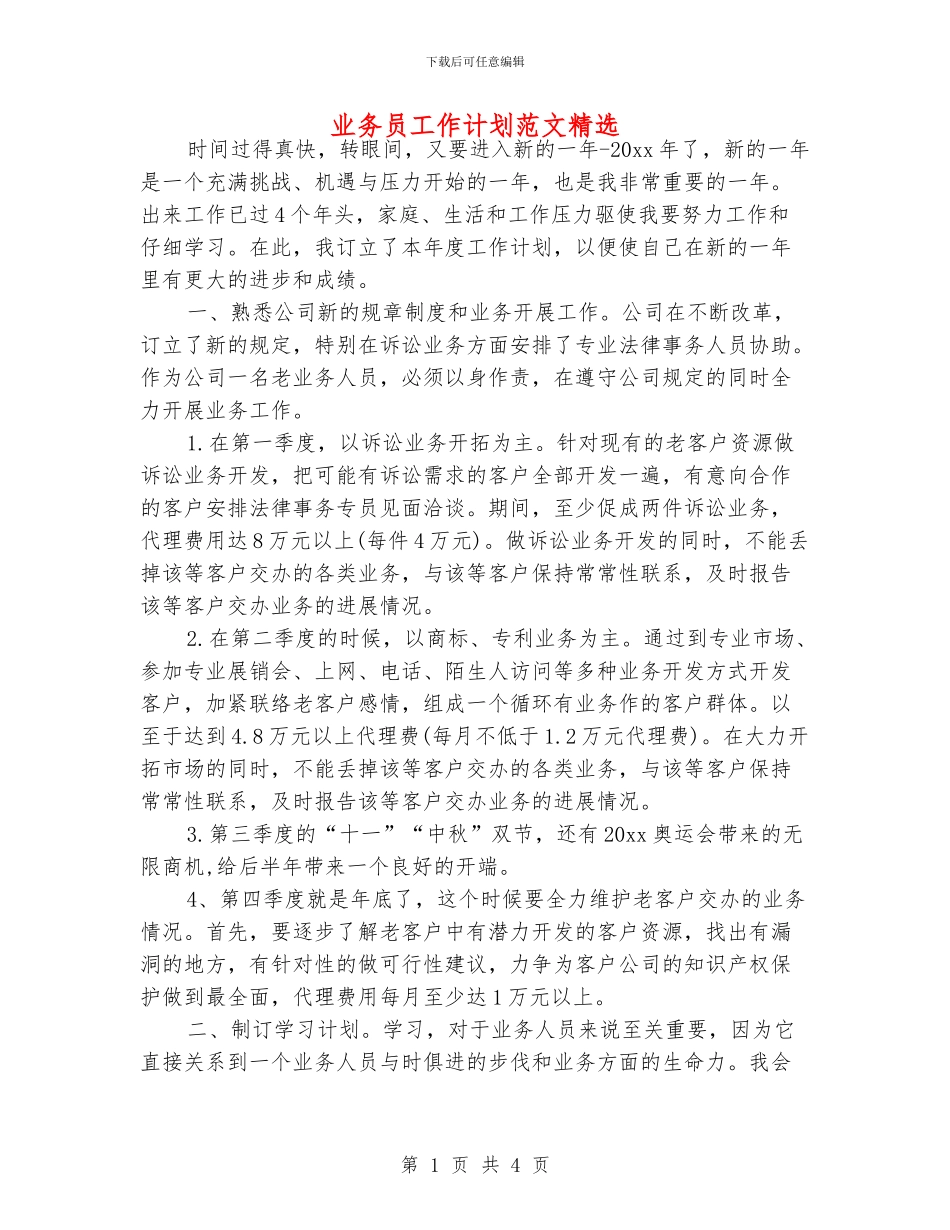 业务员工作计划范文精选_第1页