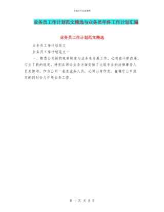 业务员工作计划范文精选与业务员年终工作计划汇编