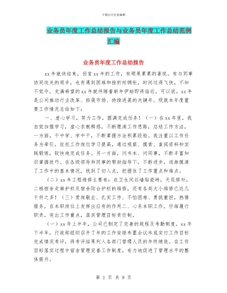 业务员年度工作总结报告与业务员年度工作总结范例汇编