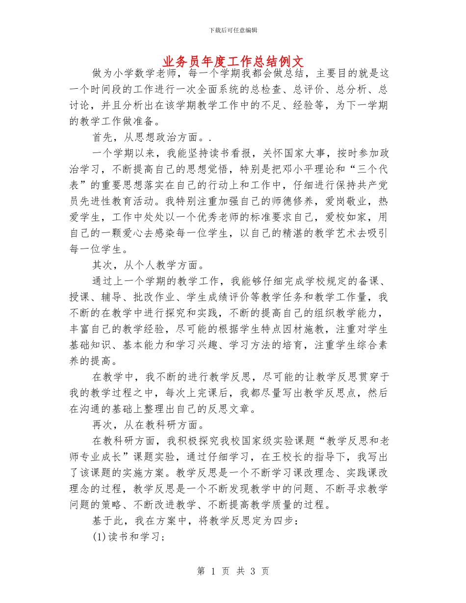 业务员年度工作总结例文_第1页