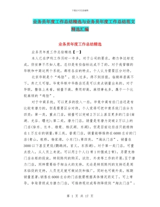 业务员年度工作总结精选与业务员年度工作总结范文精选汇编