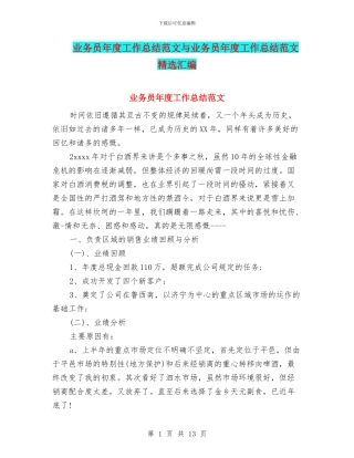 业务员年度工作总结范文与业务员年度工作总结范文精选汇编